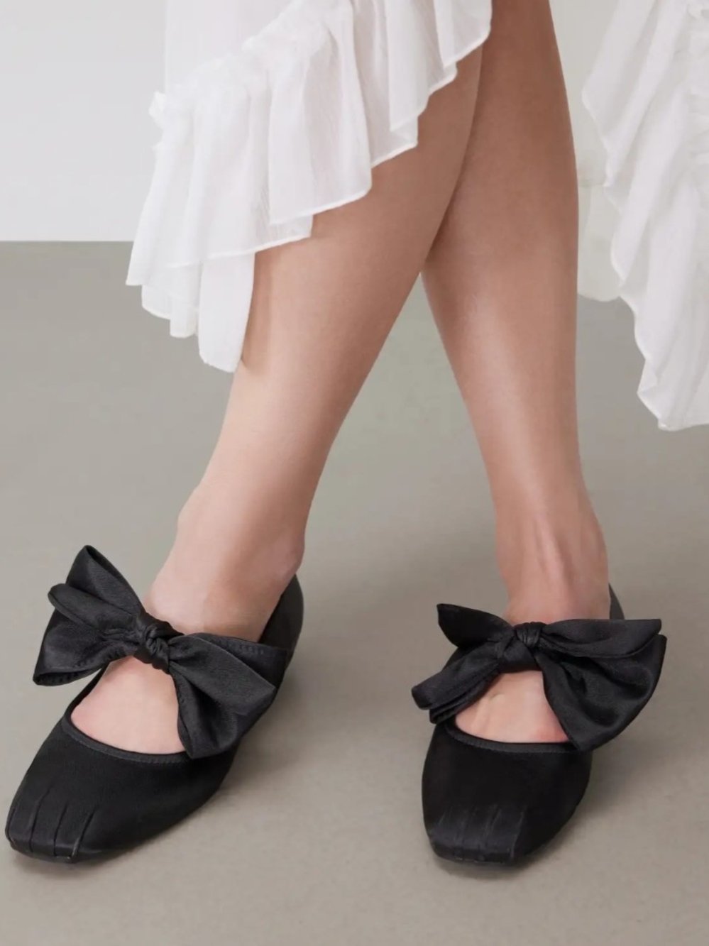 Black Satin Bow Flats - Picture 5 of 5
